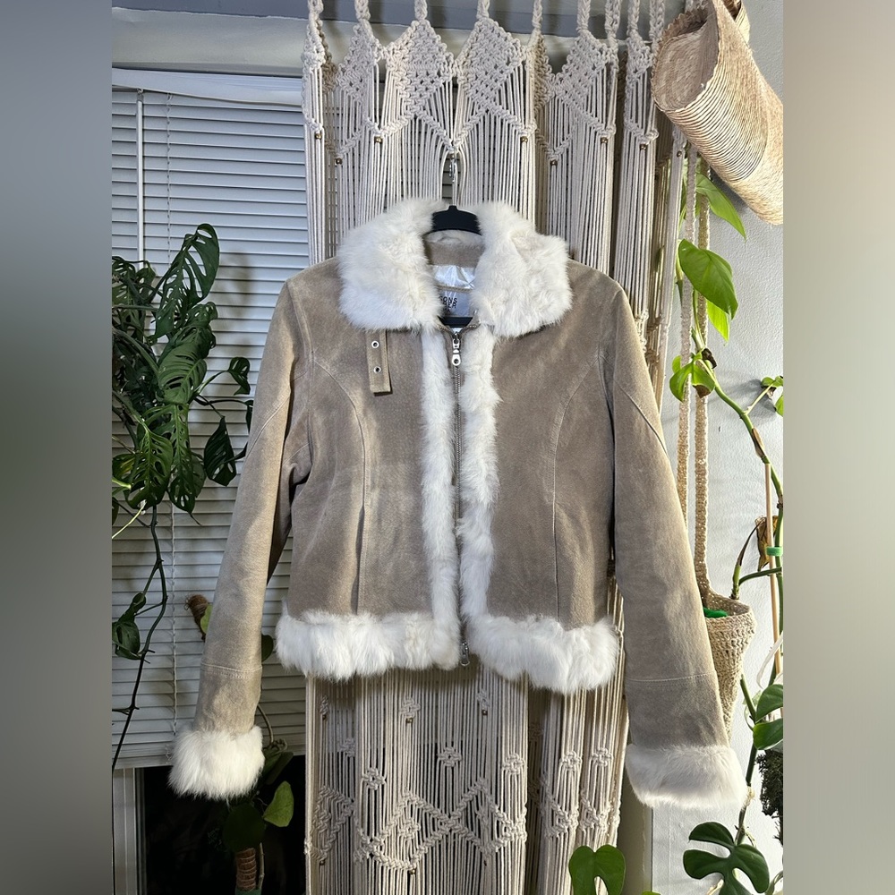 Wilson's Leather Maxima Women's Suede Jacket, Authentic Rabbit Fur, L